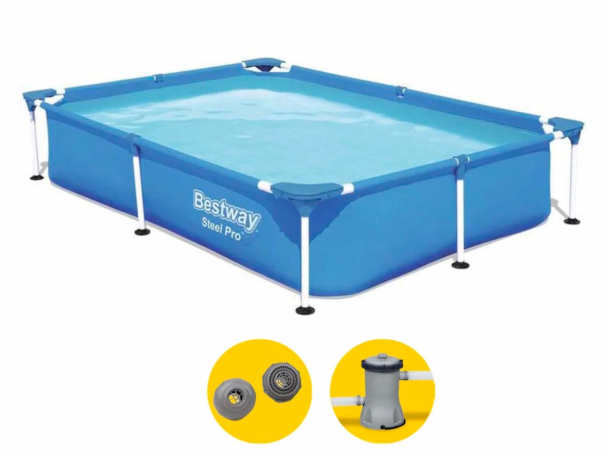 Bestway Steel Pro zwembad - 221 x 150 x 43 cm - met filterpomp