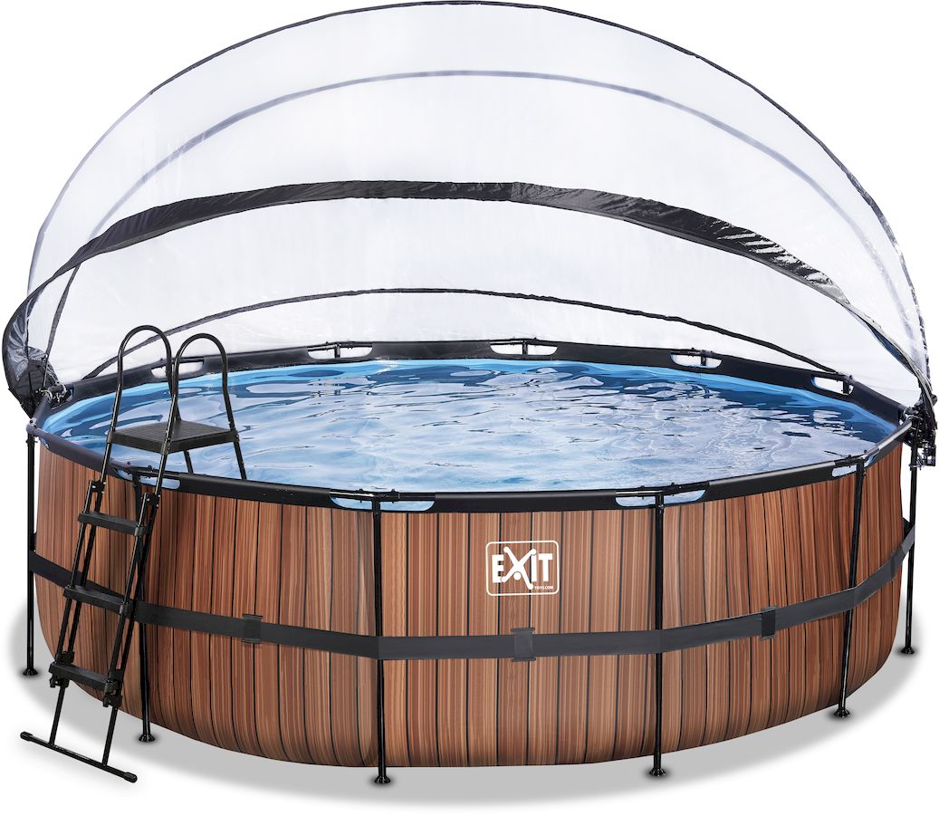 EXIT Wood zwembad - 450 x 122 cm - met zandfilterpomp, trap en overkapping