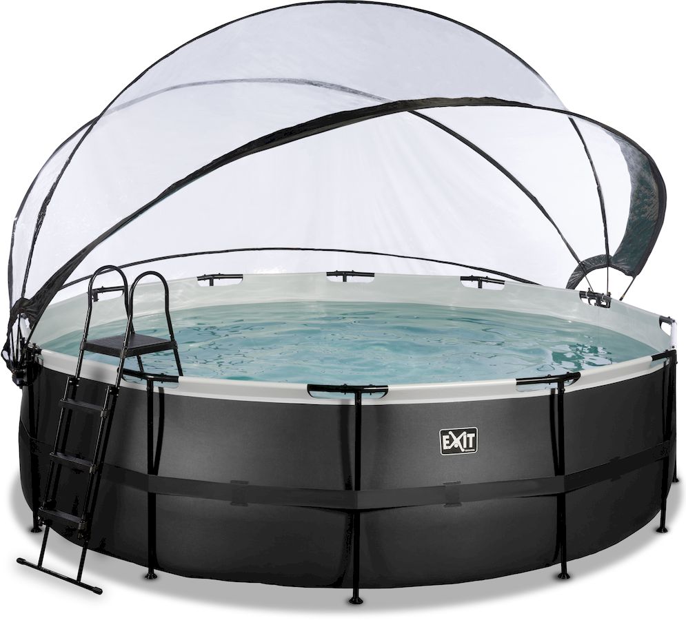 EXIT Toys EXIT Black Leather zwembad - 488 x 122 cm - met zandfilterpomp, trap en overkapping