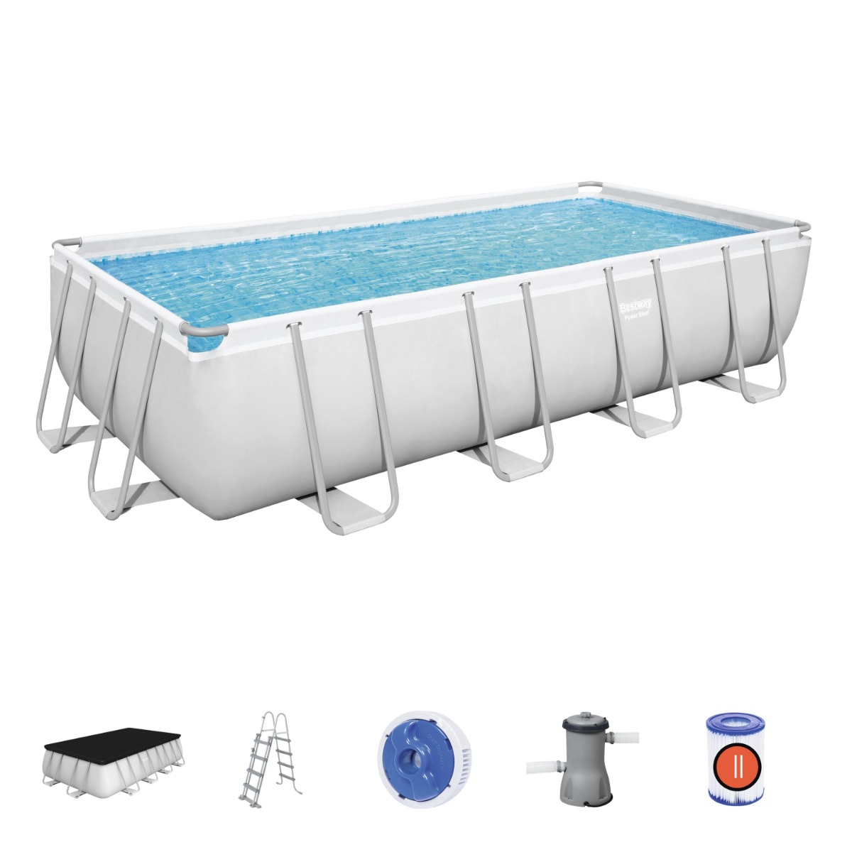 Bestway Power Steel Rectangular zwembad - 488 x 244 x 122 cm - met filterpomp en accessoires