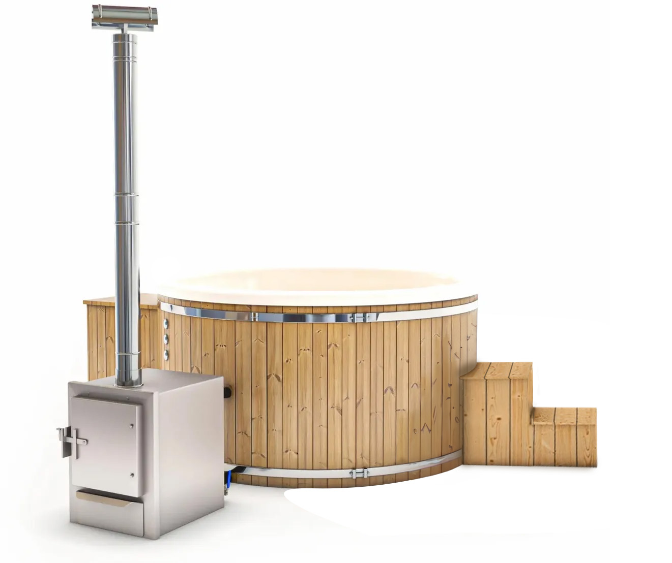Houtgestookte hottub Extern met filteraansluiting - 6-8 personen - Wit