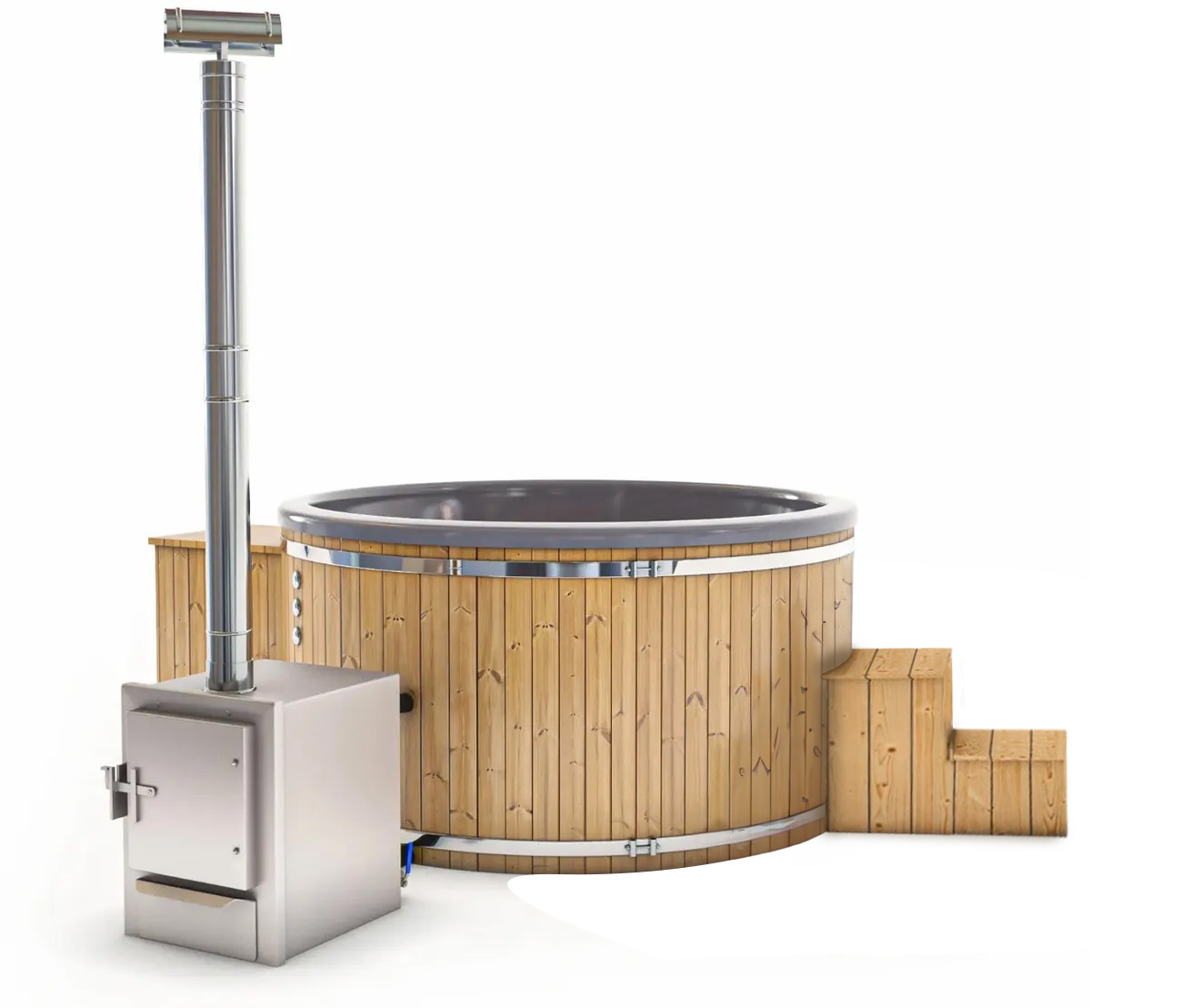 Houtgestookte hottub Extern met filteraansluiting - 6-8 personen - Grijs