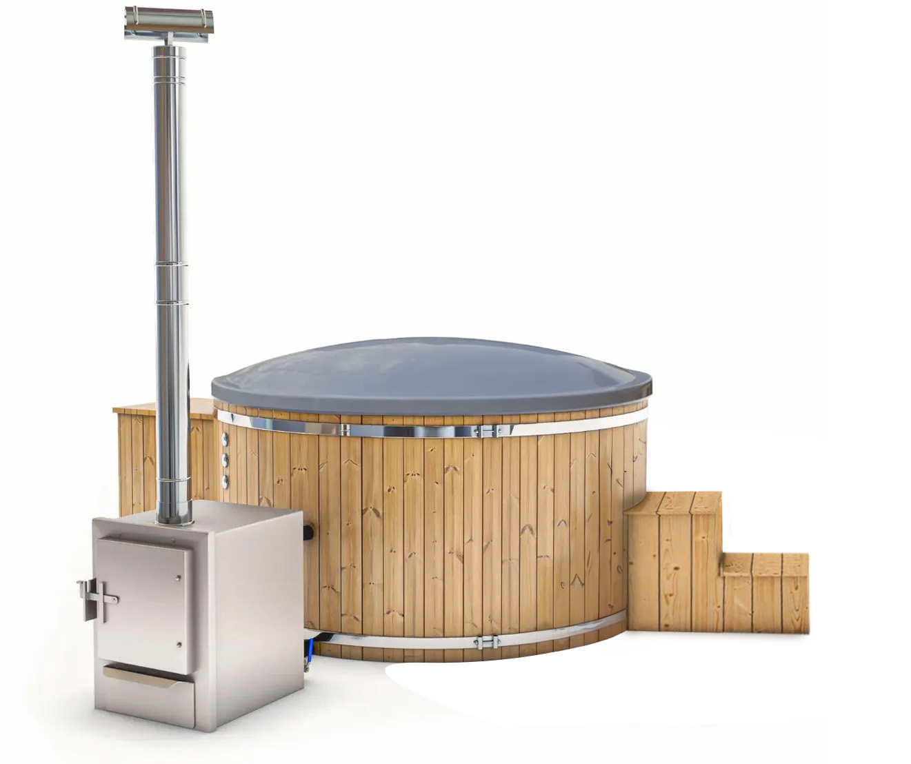 Houtgestookte hottub Extern met filteraansluiting - 6-8 personen - Grijs