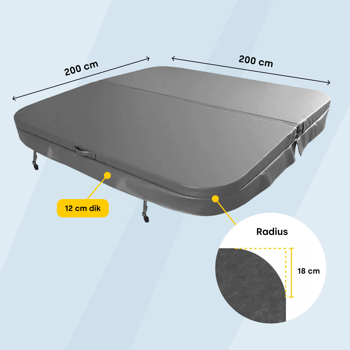 W'eau spa cover 200 x 200cm radius 18cm