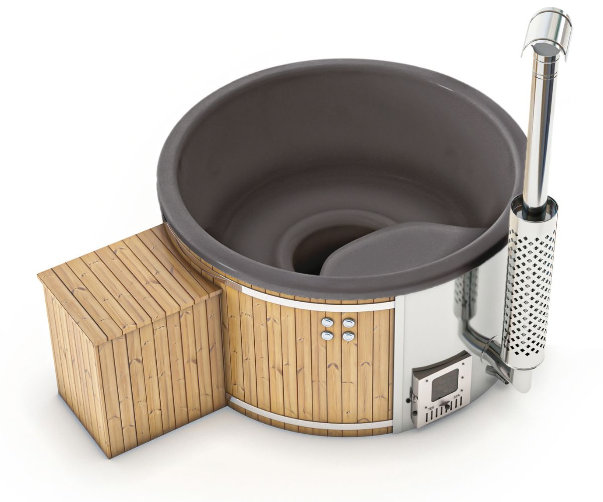 Houtgestookte hottub Intern met filteraansluiting - 3-4 personen - Grijs