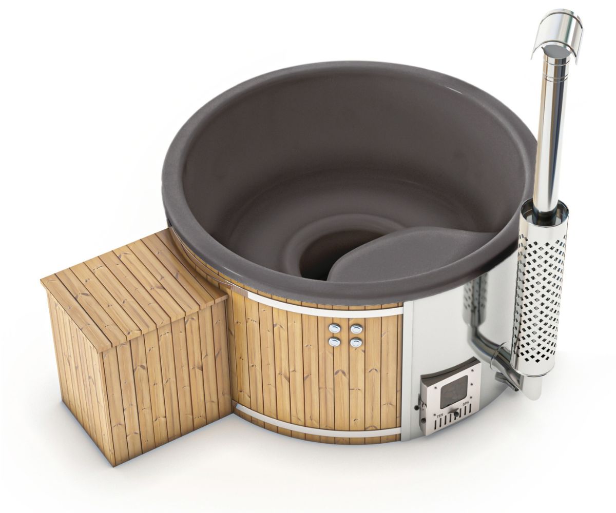 Houtgestookte hottub Intern met filteraansluiting - 5-6 personen - Grijs