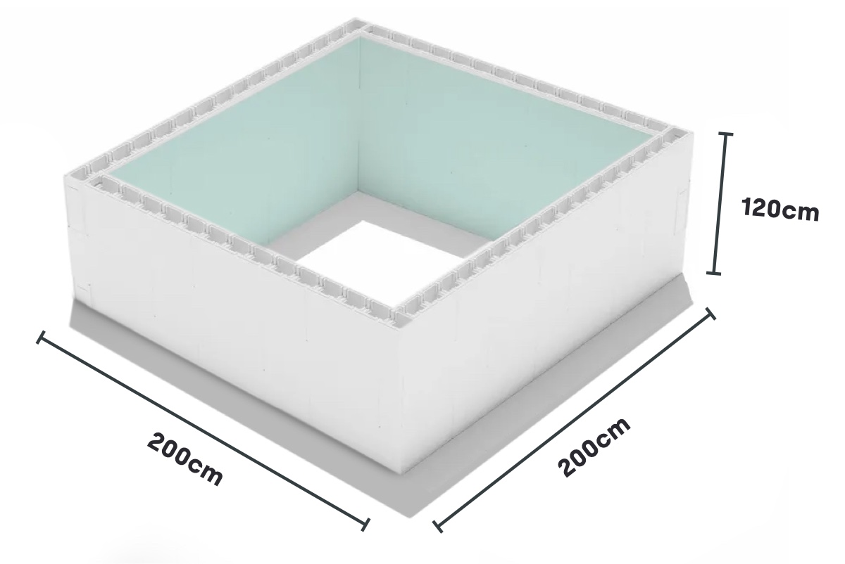 High Density Polystyreen Plunge Pool zelfbouwpakket - 2,00 x 2,00 x 1,20 m