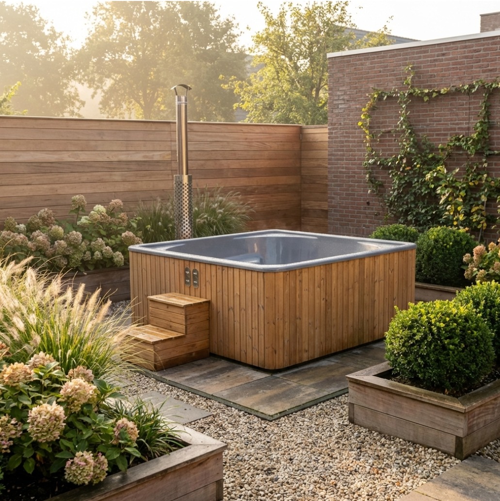 Toppy Houtgestookte hottub Intern - vierkant - 5-6 personen - Grijs
