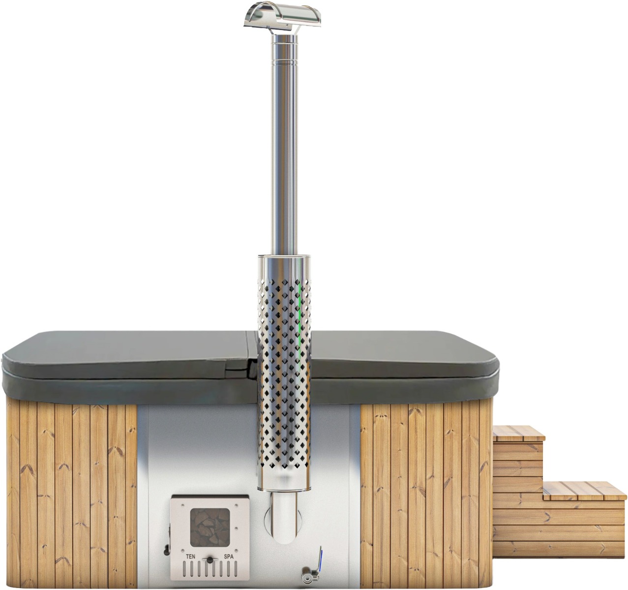 Houtgestookte hottub Intern - vierkant - 5-6 personen - Grijs