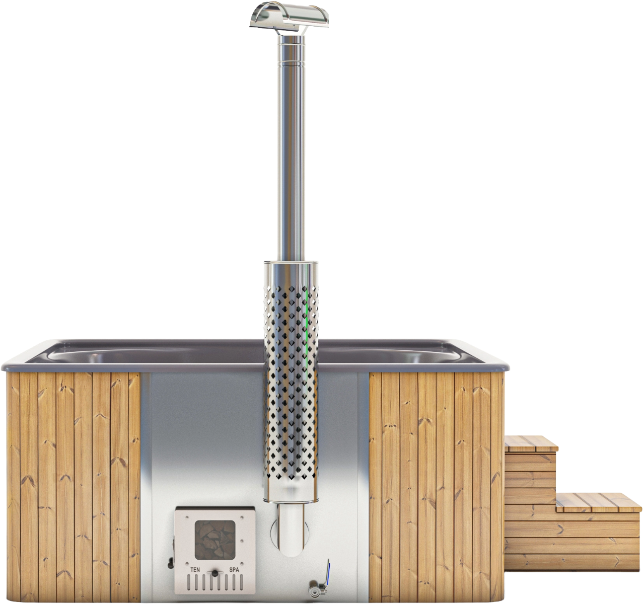 Houtgestookte hottub Intern - vierkant - 5-6 personen - Grijs