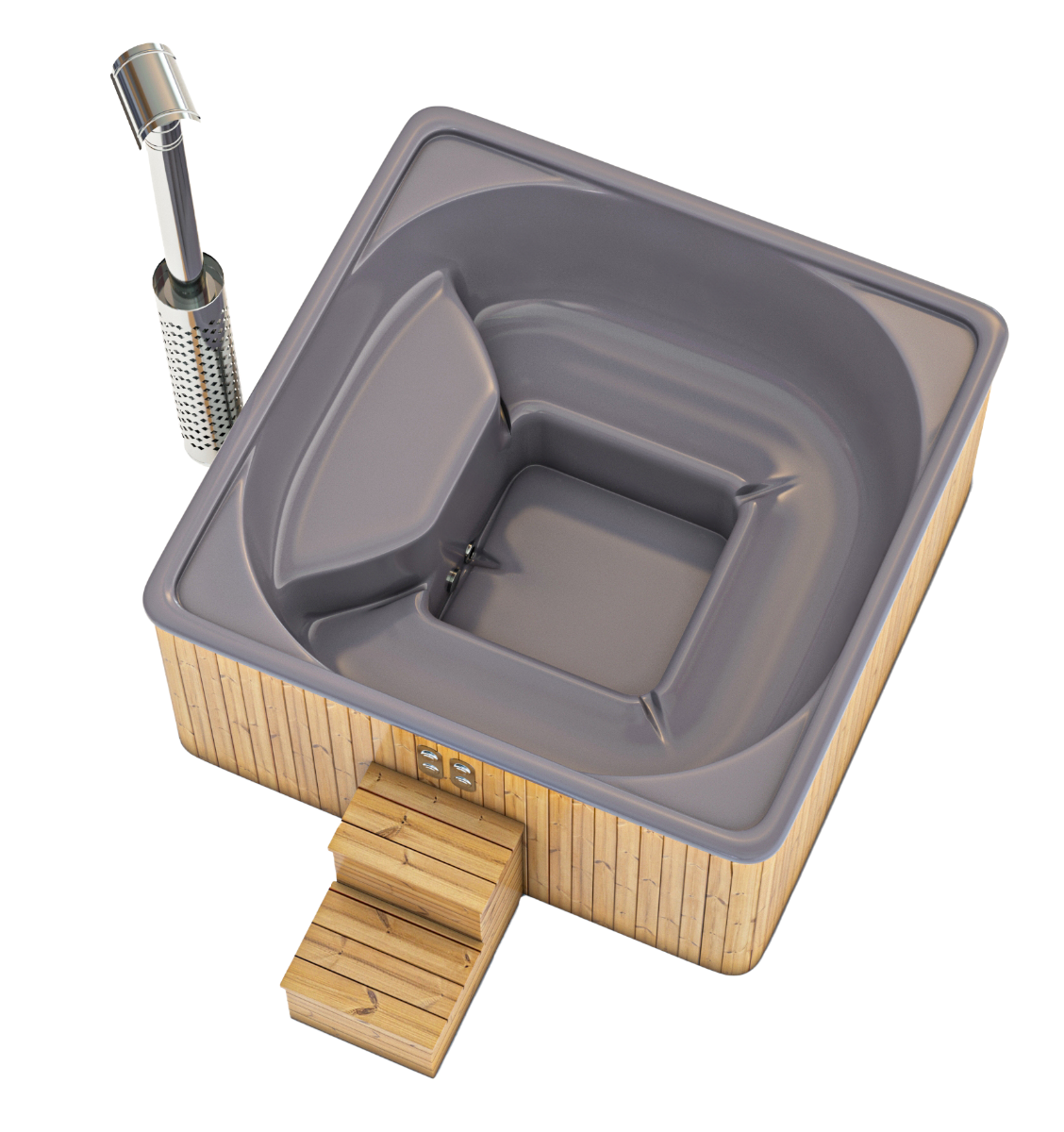 Toppy Houtgestookte hottub Intern - vierkant - 5-6 personen - Grijs