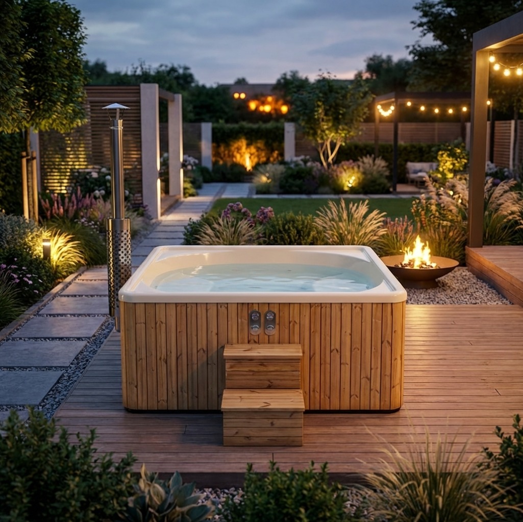 Toppy Houtgestookte hottub Intern - vierkant - 5-6 personen - Wit
