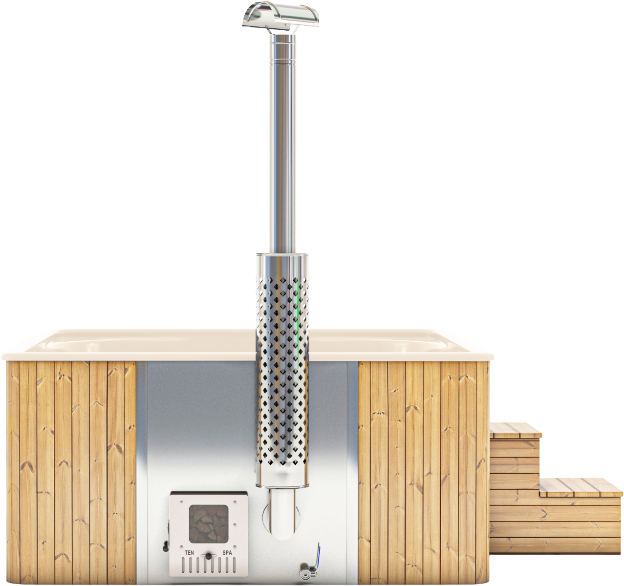 Houtgestookte hottub Intern - vierkant - 5-6 personen - Wit