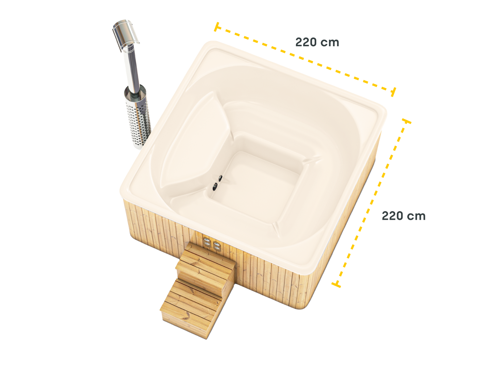 Houtgestookte hottub Intern - vierkant - 5-6 personen - Wit