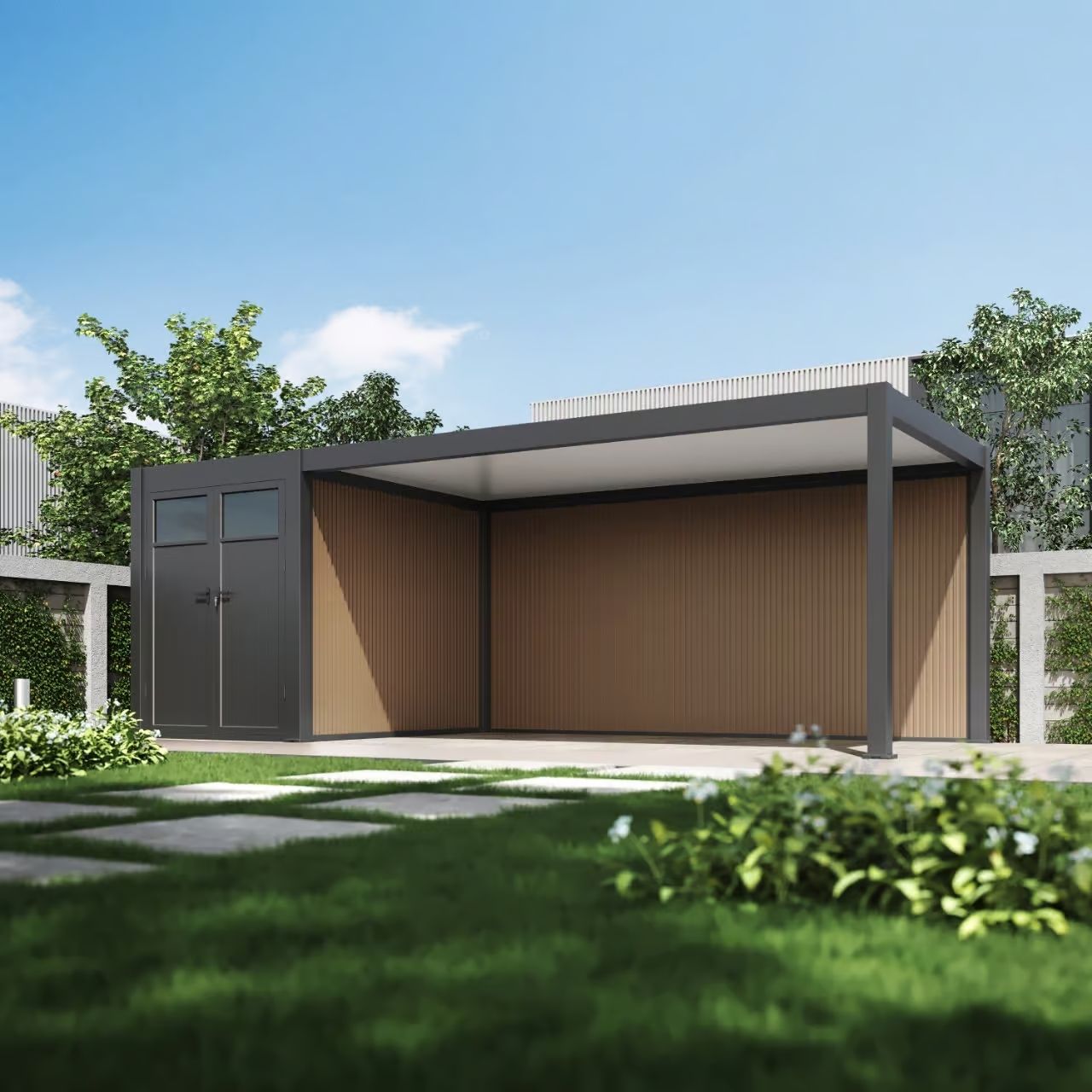 Orion carport composietmuur 530 cm - Antraciet/teak