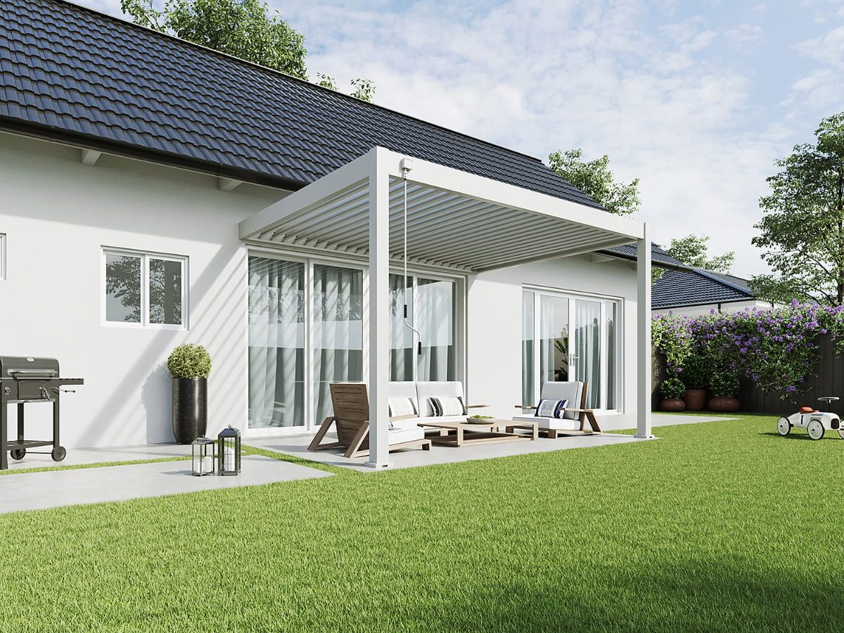 Orion Deluxe muurbevestiging lamellen overkapping 300x400 cm handmatig - Wit
