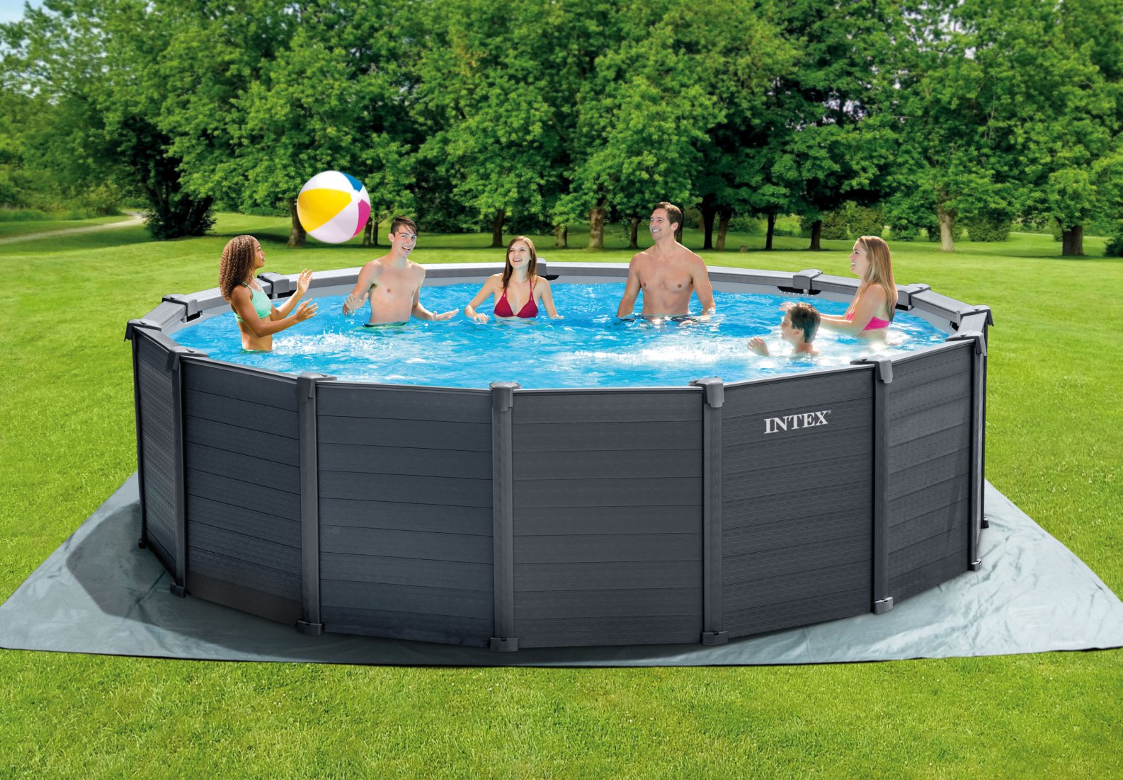 Intex Graphite Panel Pool - 478 x 124 cm - met zandfilterpomp en accessoires