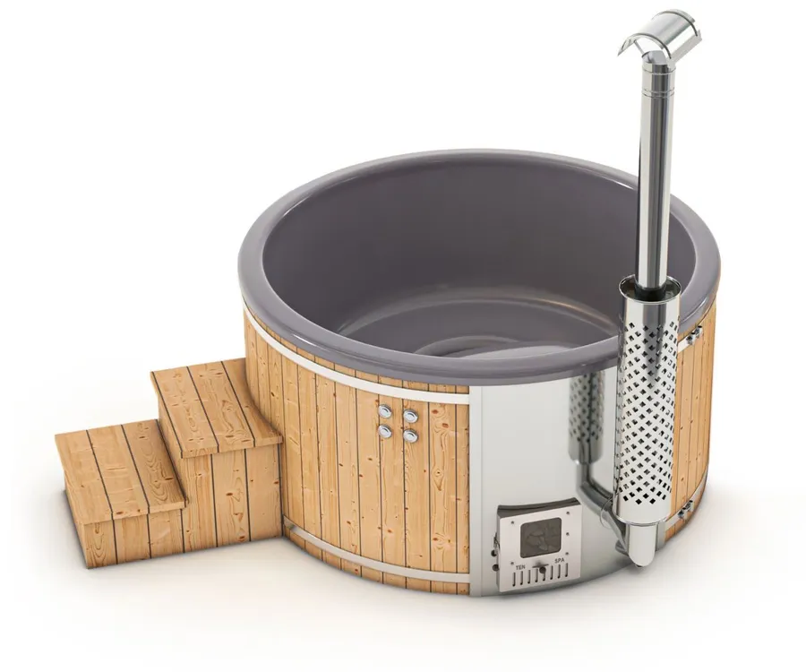 Houtgestookte hottub Intern - rond - 3-4 personen - Grijs
