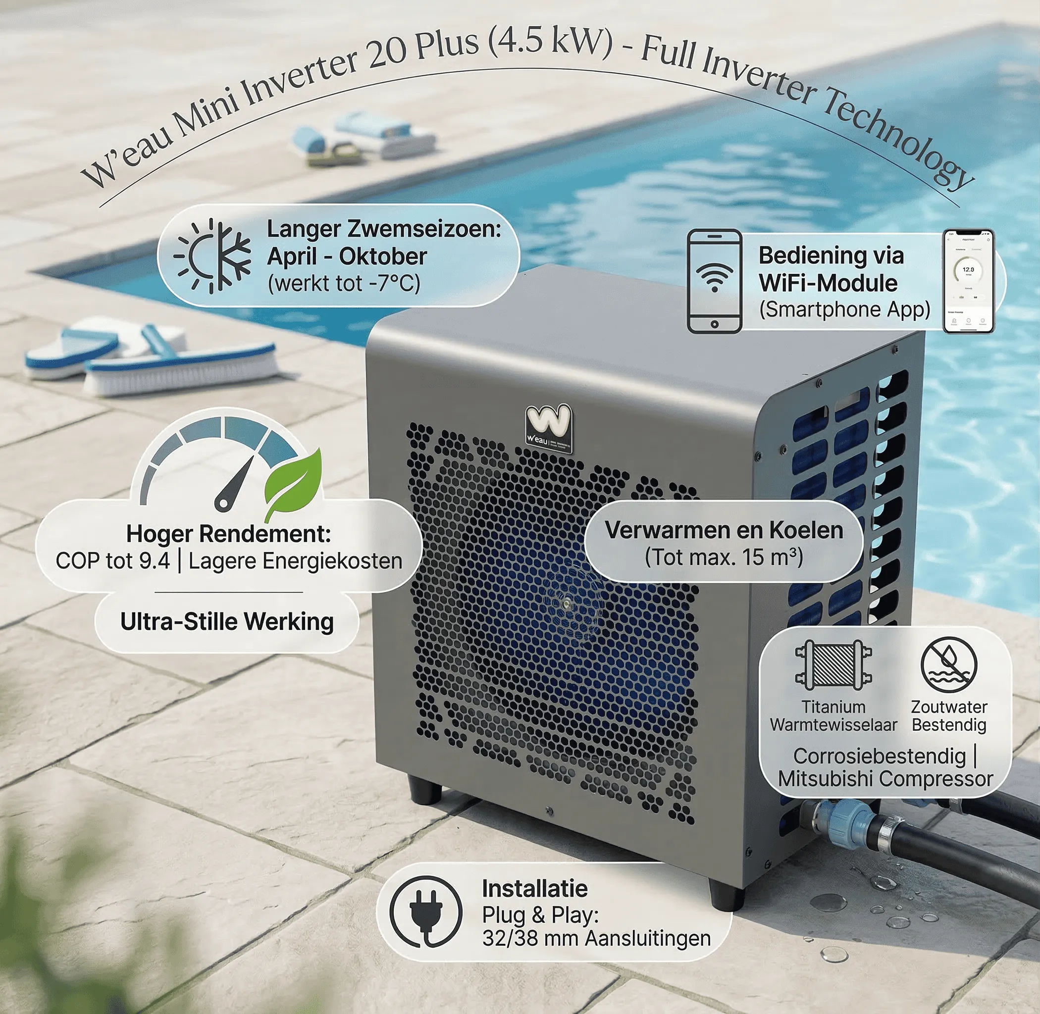 23701 - Sander - W'eau Mini Inverter 20 Plus zwembad warmtepomp - 4,5 kW