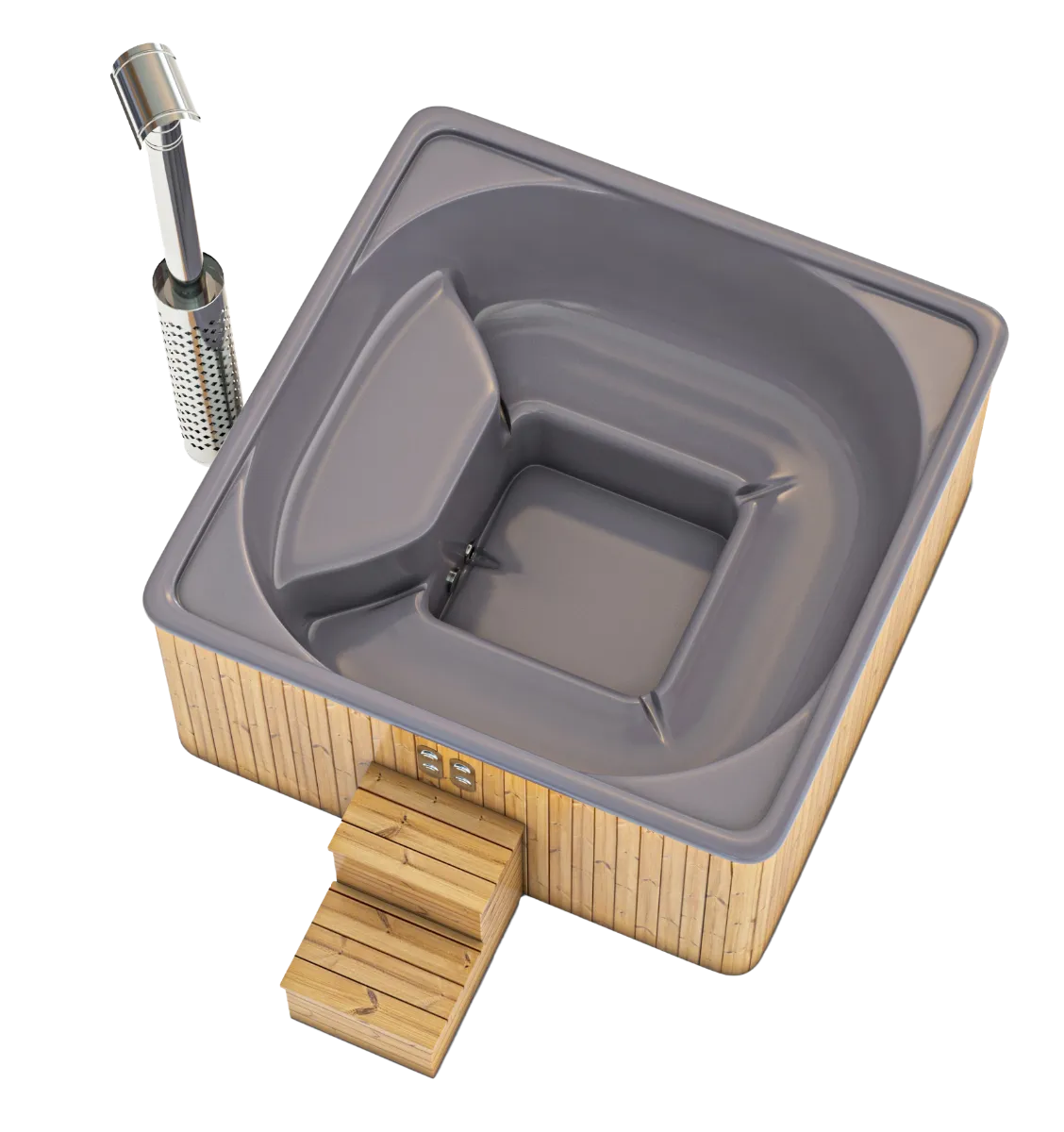Houtgestookte hottub vierkant - grijs