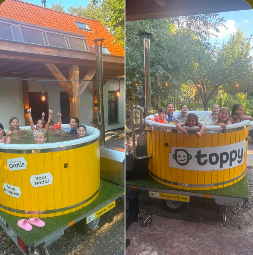 Kinderen met de armen in de lucht in de Tubby