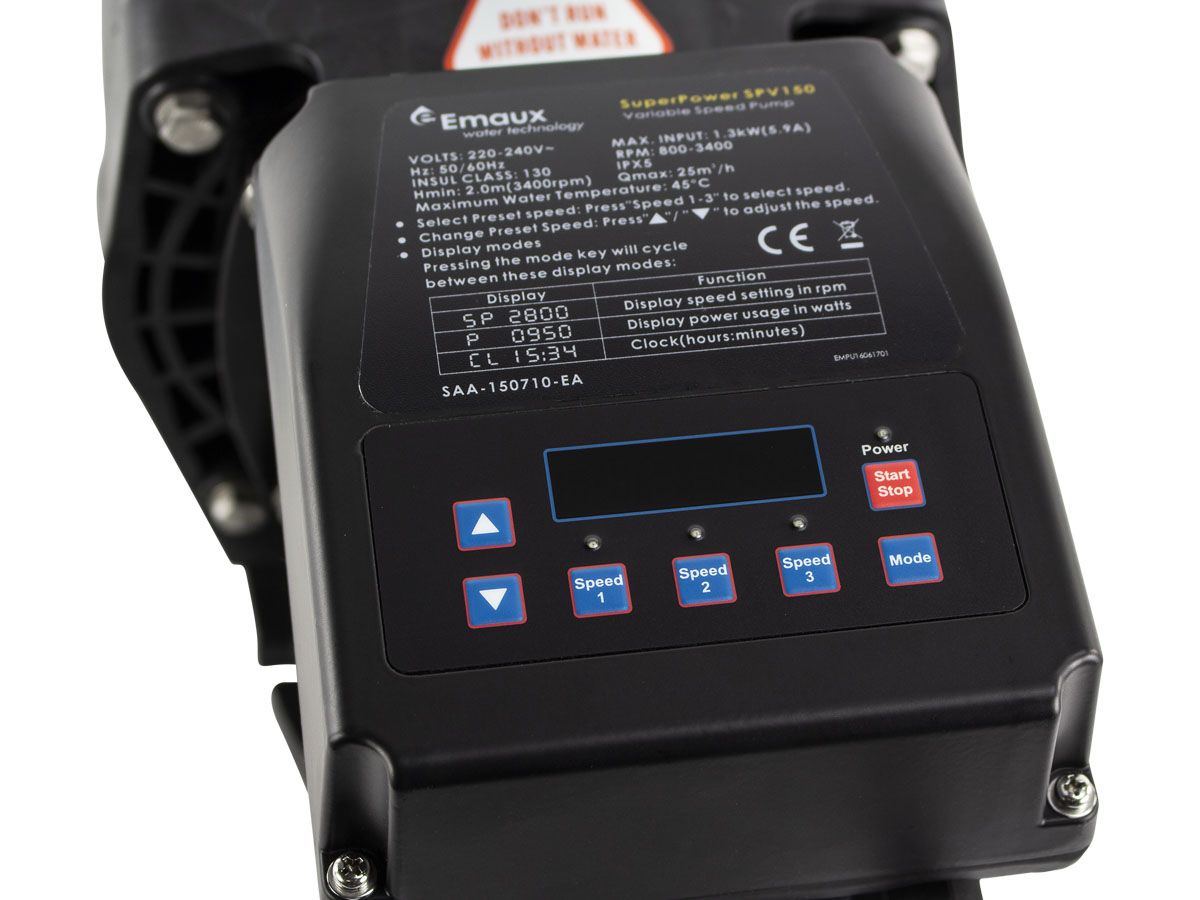 Emaux Super-Power Variabele Zwembadpomp bedieningspaneel. 