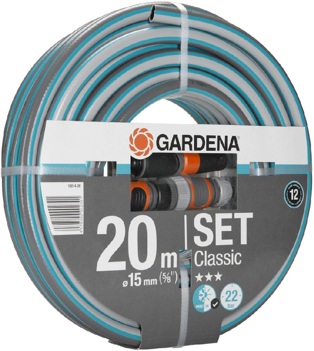 Gardena Classic 20 Meter (Ø 15 mm) Gartenschlauch mit Kupplungen