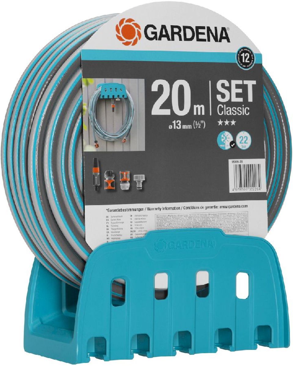 Gardena Classic 20 Meter (Ø 13 mm) Gartenschlauch mit Wandhalterung