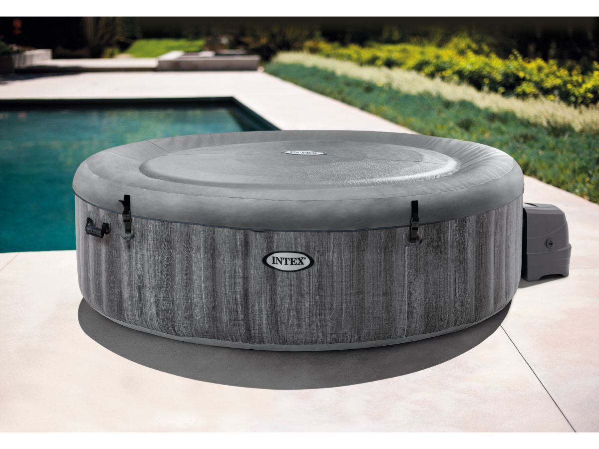 Intex Pure Spa Greywood Deluxe opblaasbare jacuzzi 4 persoons - afgedekt