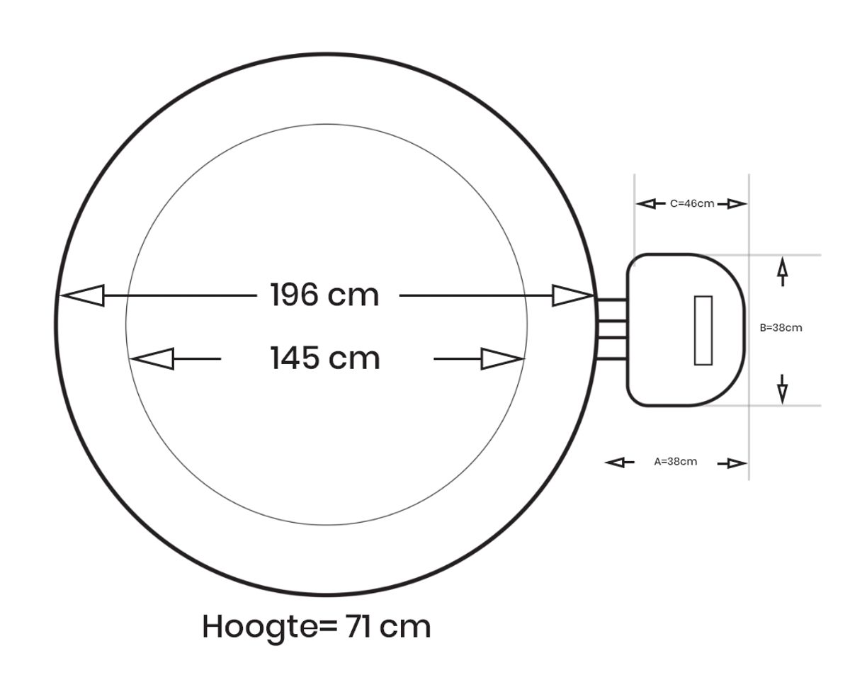 Intex Pure Spa Greywood Deluxe opblaasbare jacuzzi 4 persoons - afmetingen
