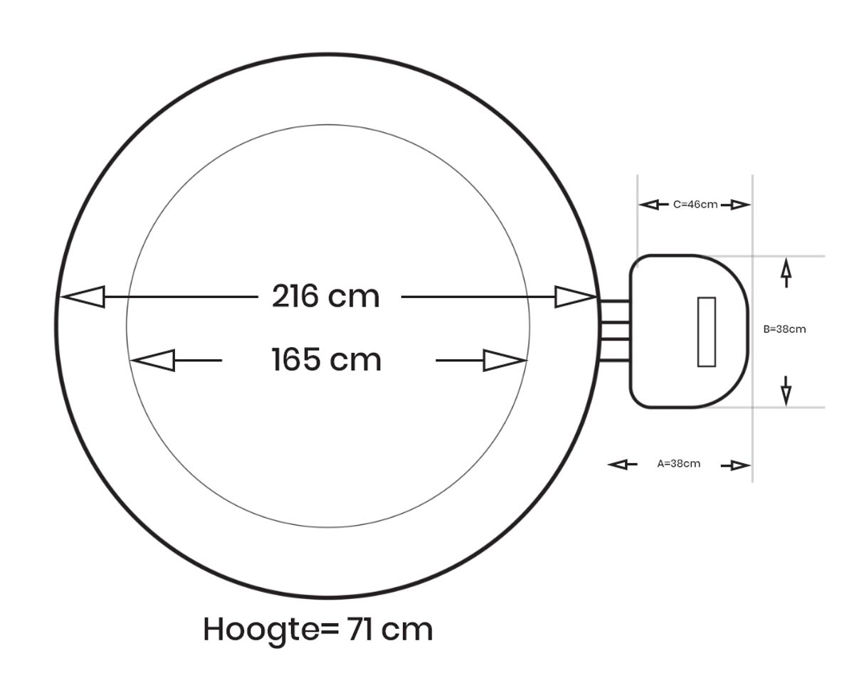 Intex Pure Spa Greywood Deluxe opblaasbare jacuzzi 6 persoons - afmetingen