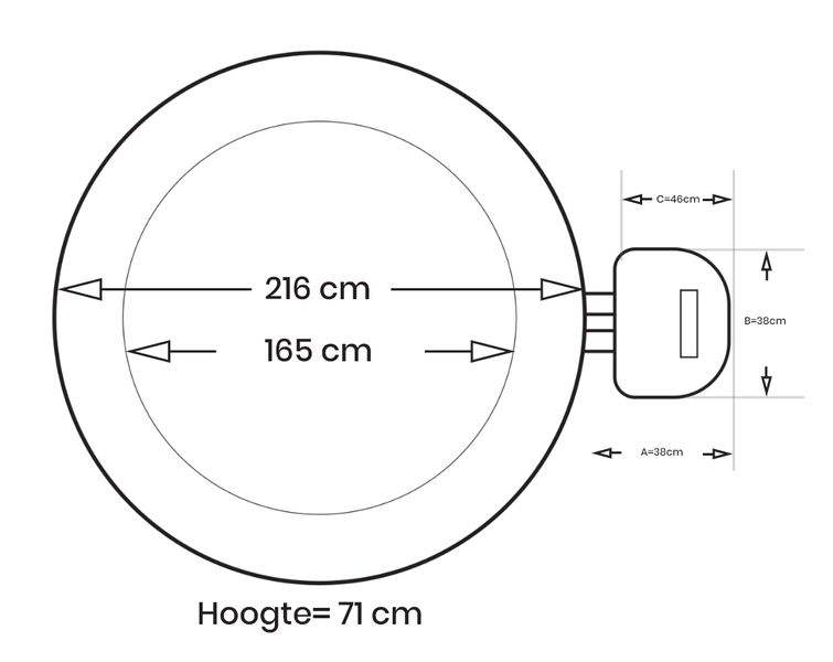 Intex Pure Spa Greywood Deluxe opblaasbare jacuzzi 6 persoons - afmetingen