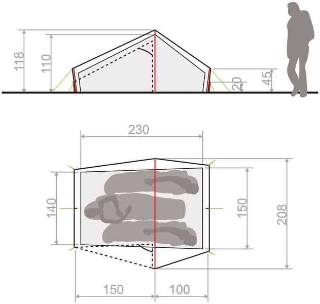 Vaude Power Lizard Seamless 2-3 tunneltent - 2/3 persoons floorplan