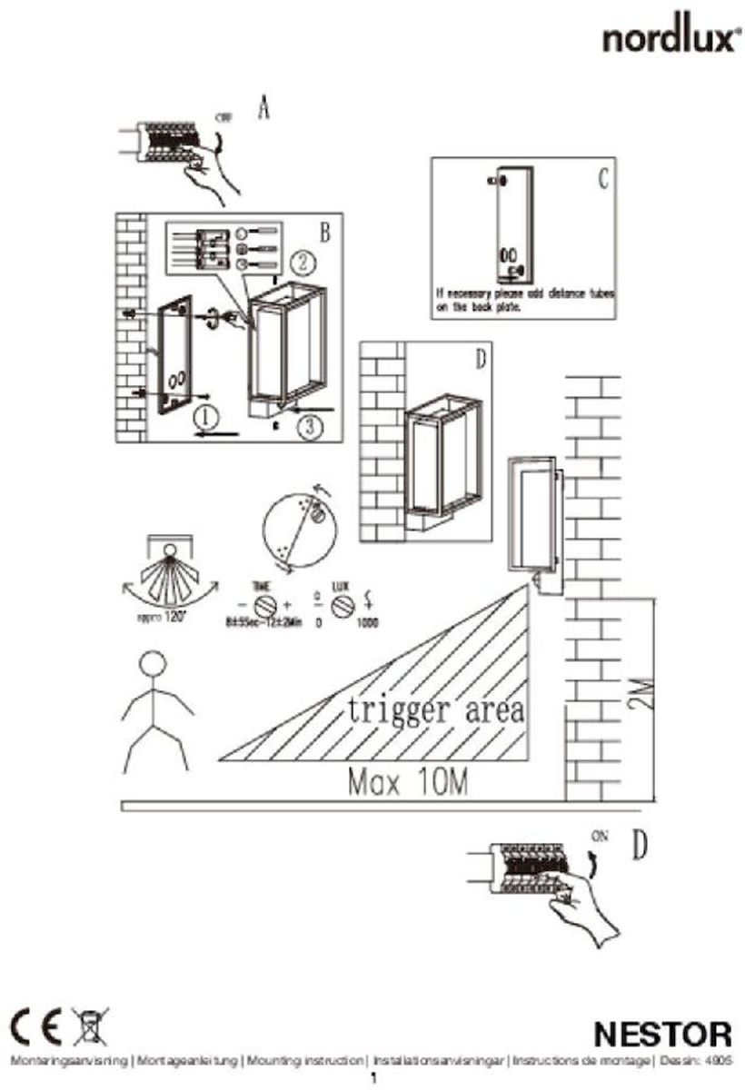 Nordlux Nestor Sensor led wandlamp buiten zwart