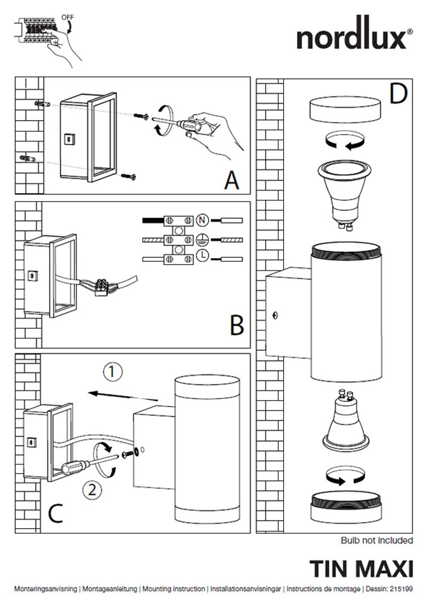 Nordlux Tin Maxi Duo GU10 wandlamp buiten zwart montage