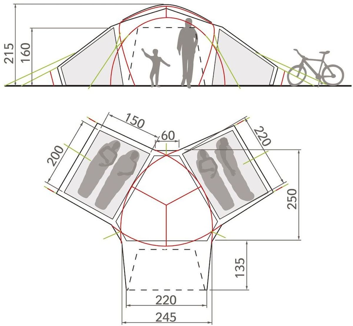 Vaude Badawi koepeltent - 4 persoons floorplan