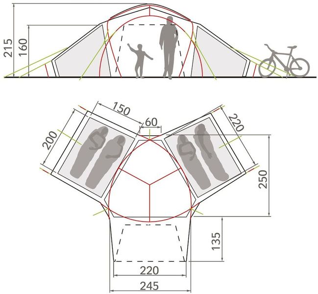 Vaude Badawi koepeltent - 4 persoons floorplan