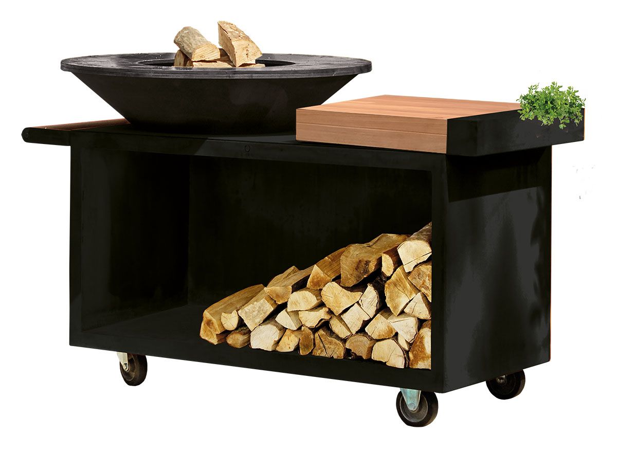 Ofyr Island Pro Black met werkblad van teakhout