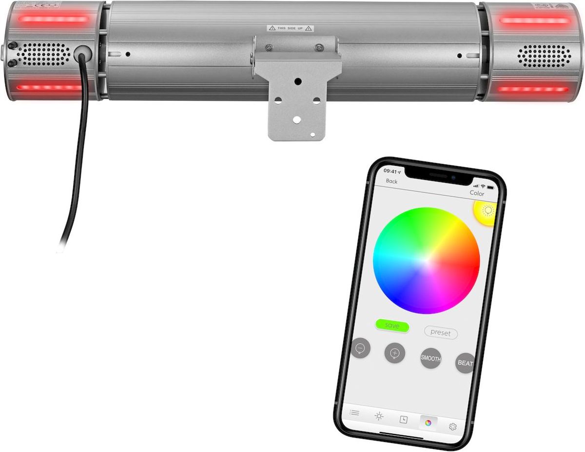 Eurom Heat and Beat grijs terrasverwarmer bediening via app