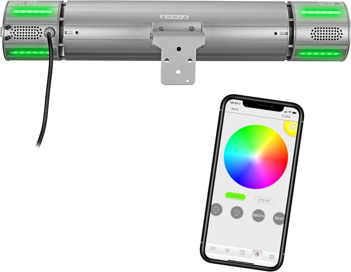 Eurom Heat and Beat grijs terrasverwarmer bediening via app