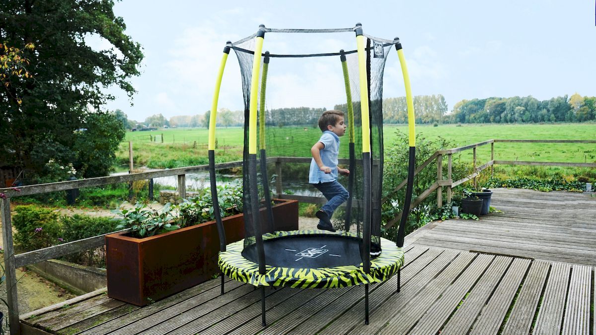 EXIT Tiggy Junior 140 cm zwart/groen trampoline + veiligheidsnet compact