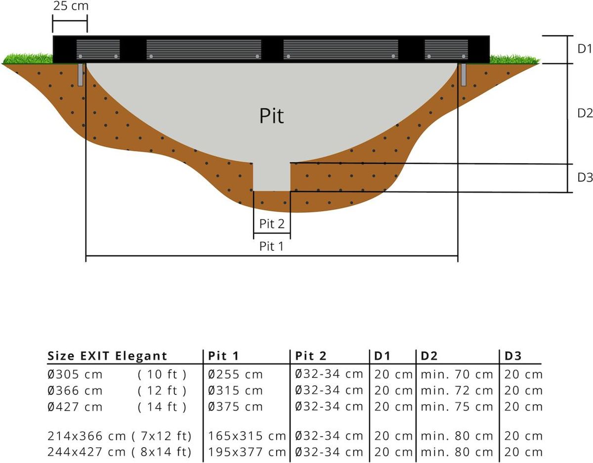 EXIT Elegant Ground Premium 366 cm zwart trampoline + veiligheidsnet diepte