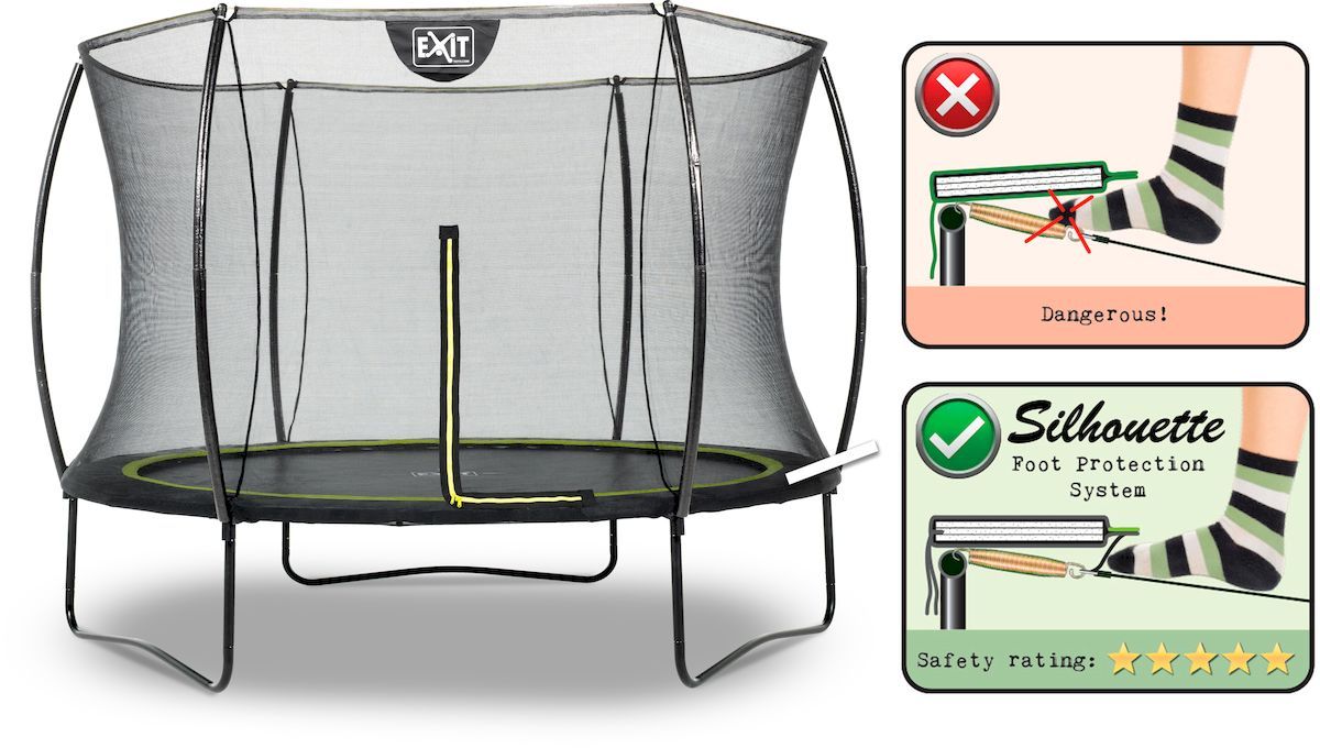 EXIT Silhouette 244 cm zwart trampoline + veiligheidsnet Foot Protection System