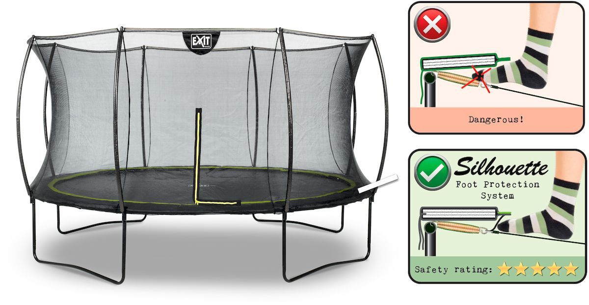 EXIT Silhouette 366 cm zwart trampoline + veiligheidsnet Foot Protection System