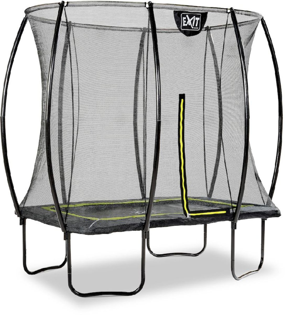 EXIT Silhouette rechthoekig 153 x 214 cm zwart trampoline + veiligheidsnet schuin
