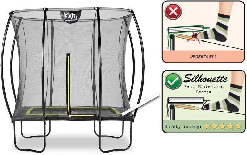 EXIT Silhouette rechthoekig 153 x 214 cm zwart trampoline + veiligheidsnet Foot Protection System