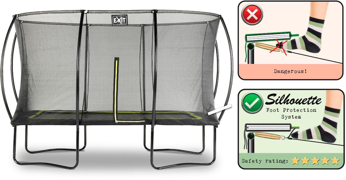 EXIT Silhouette rechthoekig 244 x 366 cm zwart trampoline + veiligheidsnet Foot Protection System