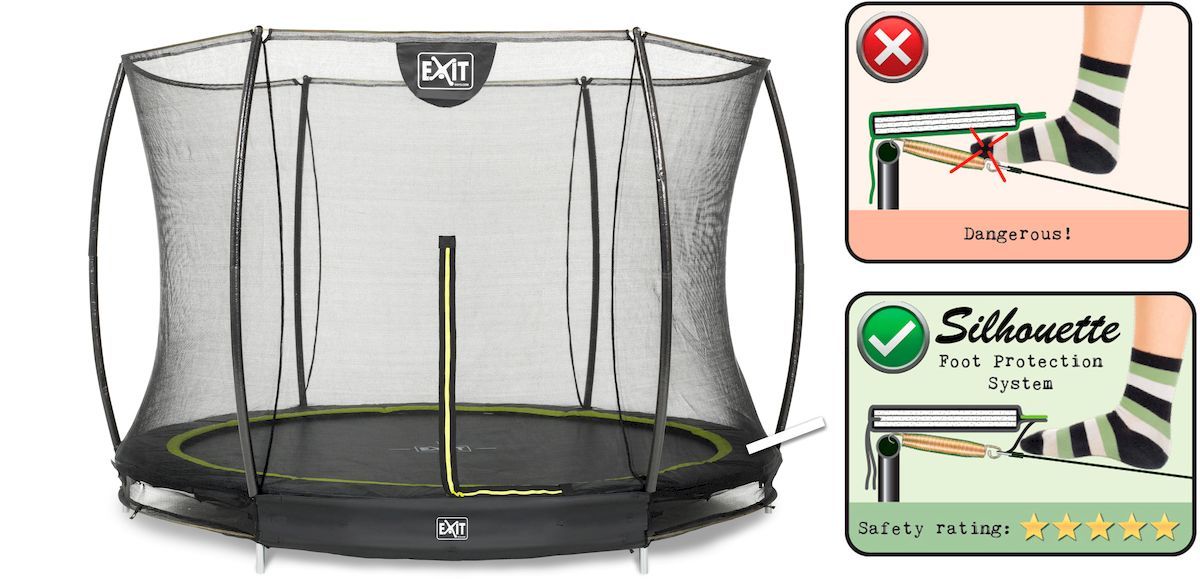 EXIT Silhouette Ground 305 cm zwart trampoline + veiligheidsnet Foot Protection System
