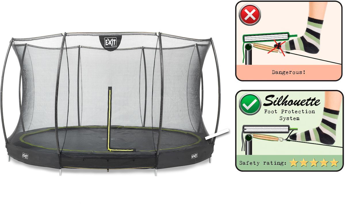 EXIT Silhouette Ground 366 cm zwart trampoline + veiligheidsnet Foot Protection System