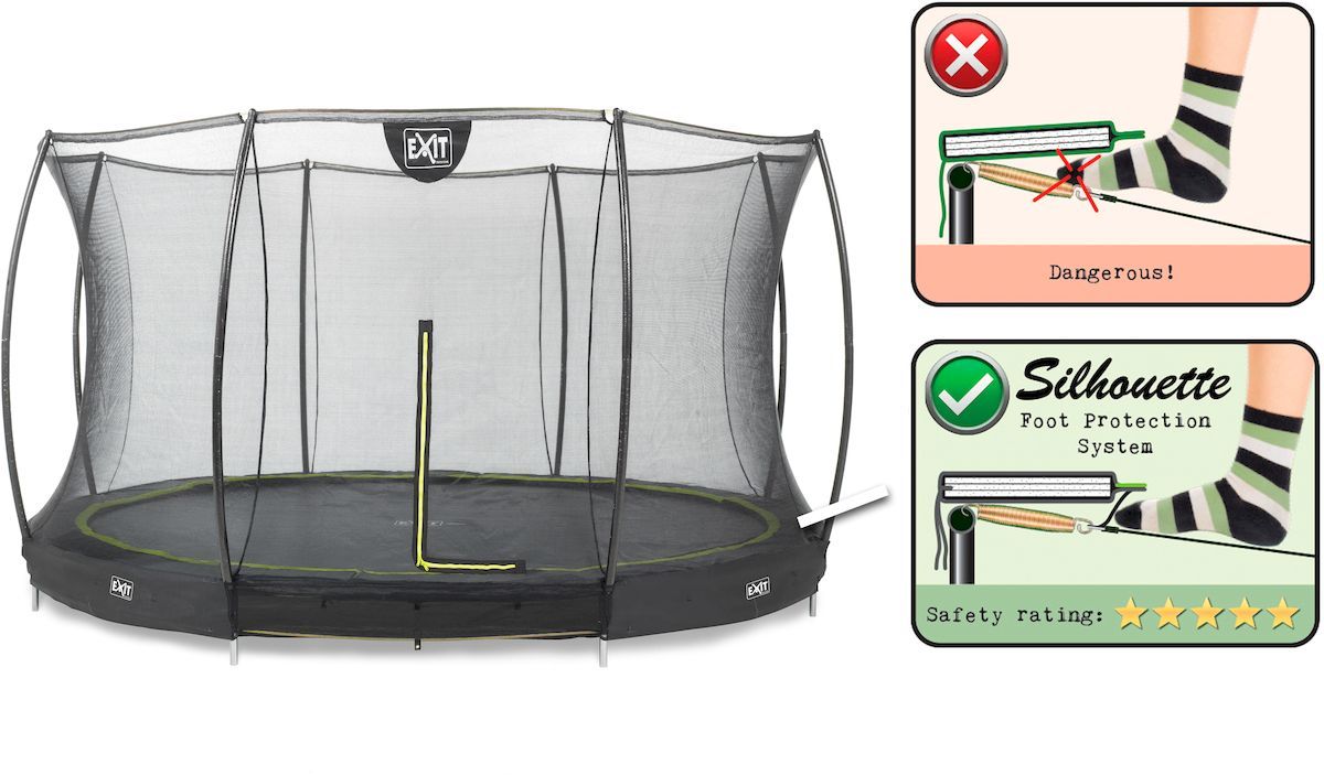 EXIT Silhouette Ground 427 cm zwart trampoline + veiligheidsnet Foot Protection System